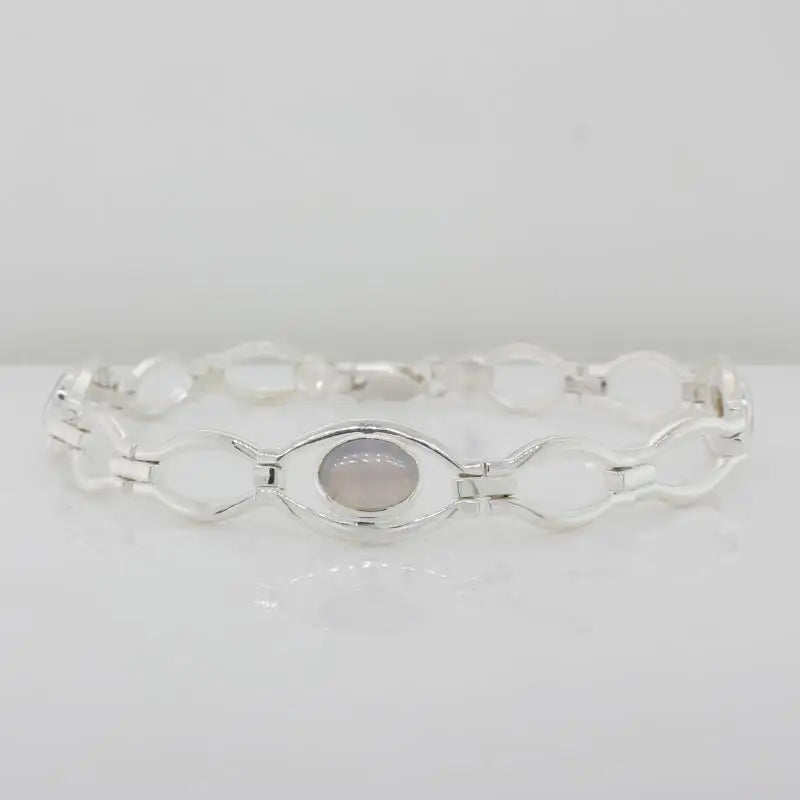 Sterling Silver Three 8x6mm Oval Solid Crystal Opal Bracelet 19.5cm