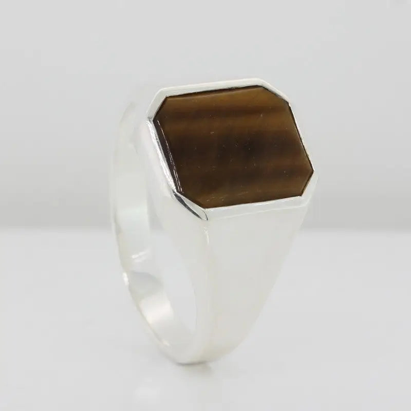 Sterling Silver Tigers Eye Ring 12MM Cushion