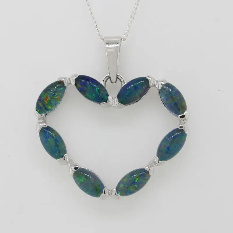 Sterling Silver Triplet Opal Pendant Heart