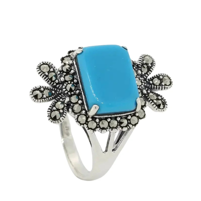 Sterling Silver Turquoise & Marcasite Ring 2 SEASPRAY