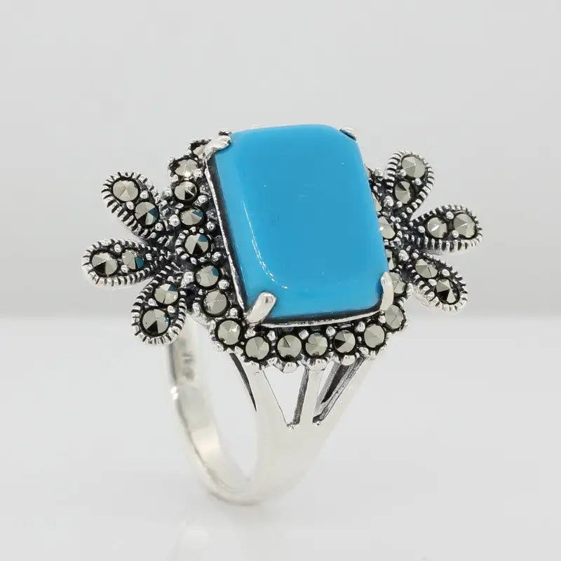 Sterling Silver Turquoise & Marcasite Ring 2