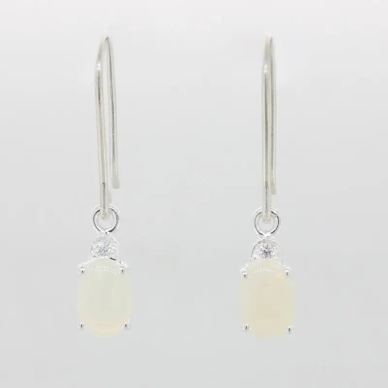 Sterling Silver White Crystal Opal and Cubic Zirconia Earrings