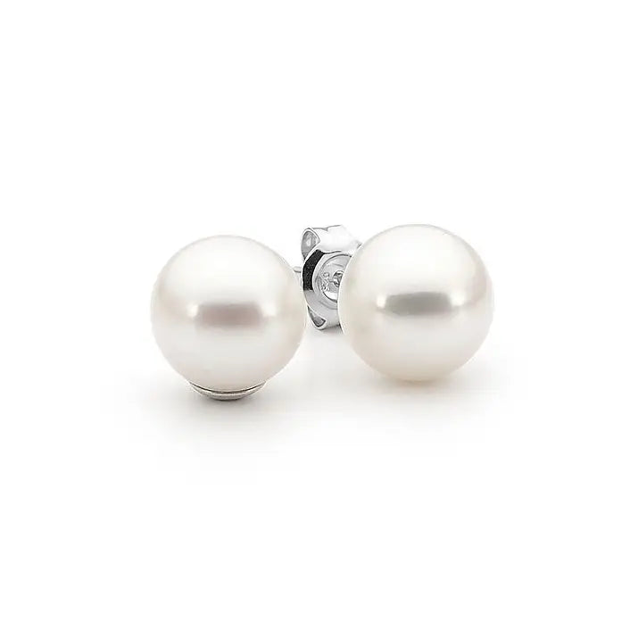 Sterling Silver White Round Freshwater Pearl Stud Earrings