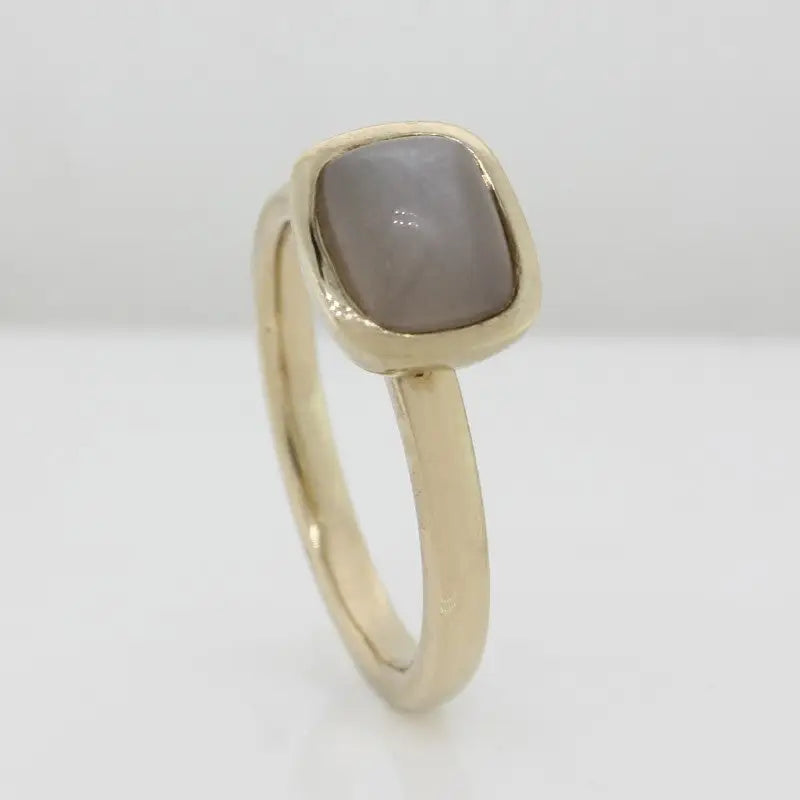 Sterling Silver Yellow Gold Plate Grey Moonstone Cushion Cut Ring