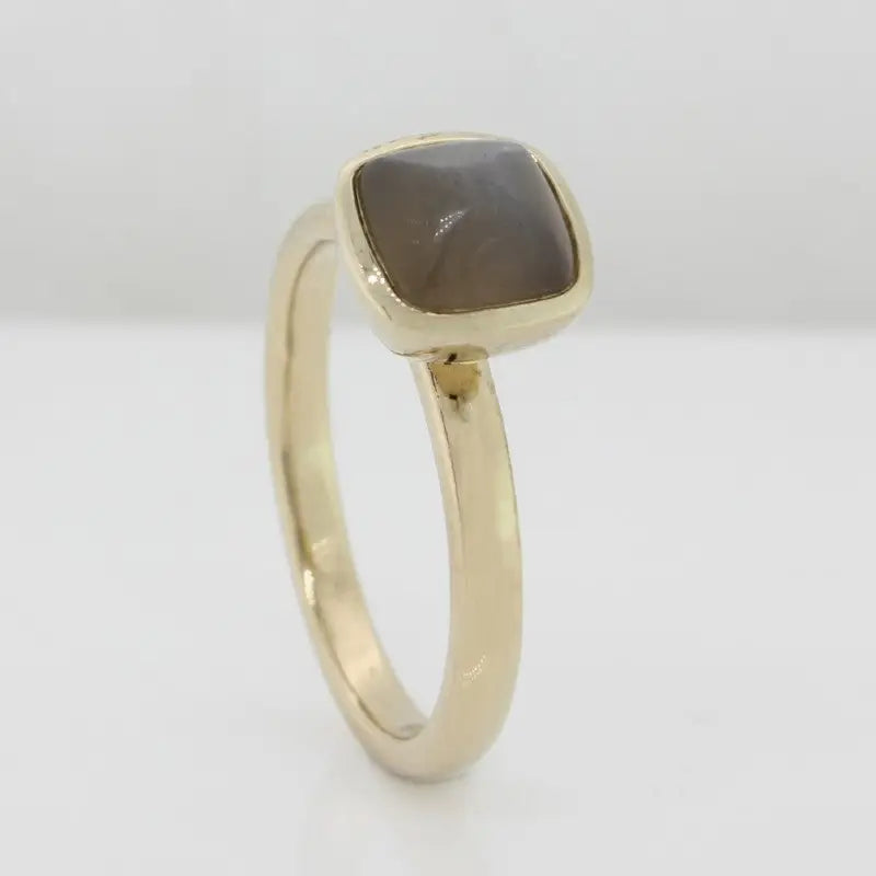 Sterling Silver Yellow Gold Plate  Grey Moonstone Cushion Cut Ring