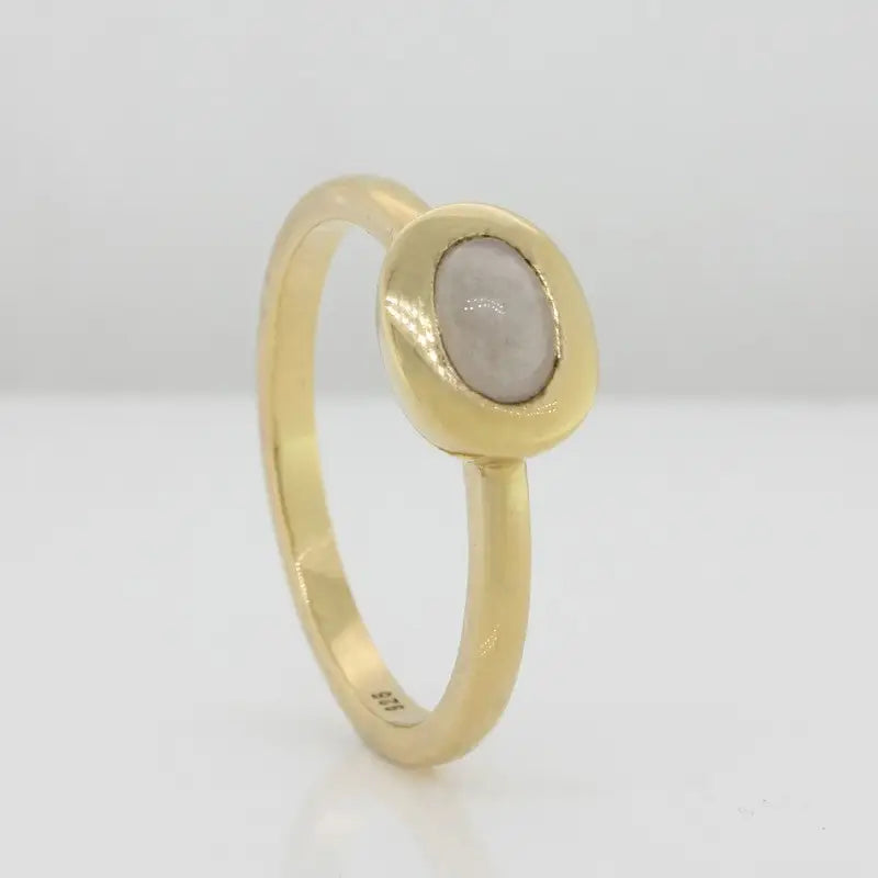 Sterling Silver Yellow Gold Plate Grey Moonstone Oval Ring 2