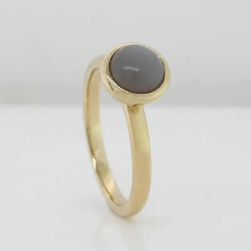 Sterling Silver Yellow Gold Plate Grey Moonstone Round Ring 3