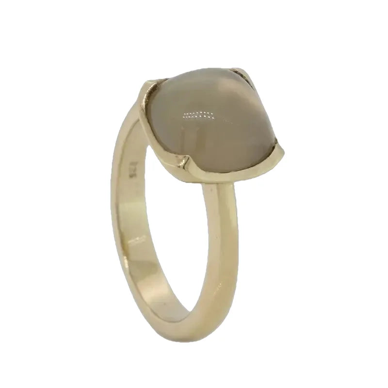 Sterling Silver Yellow Gold Plate Grey Moonstone Round Ring