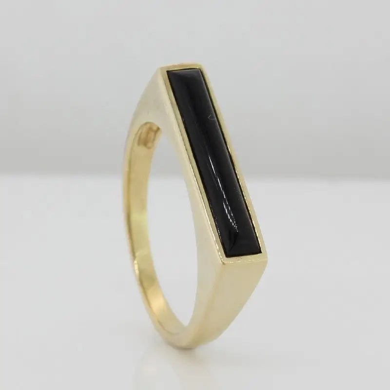 Sterling Silver Yellow Gold Plate Onyx Flat Top Ring