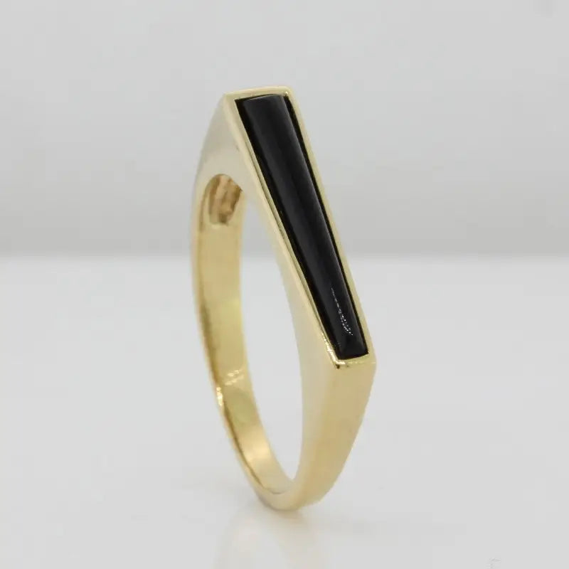 Sterling Silver Yellow Gold Plate Onyx Tapered Flat Top Ring