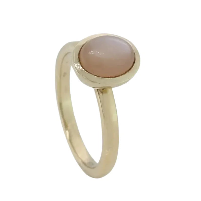 Sterling Silver Yellow Gold Plate Peach Moonstone Oval Ring