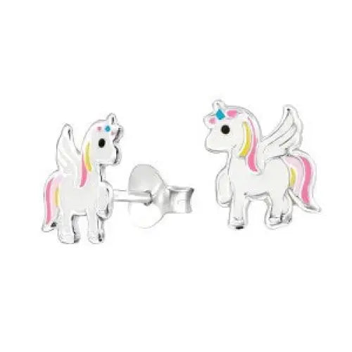 Sterling Silver Yellow/Pink Enamel Unicorn Stud Earrings