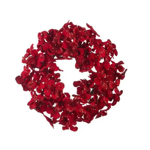 Tartan Tidings - 18cm/7" Red Glittered Floral Candle Ring