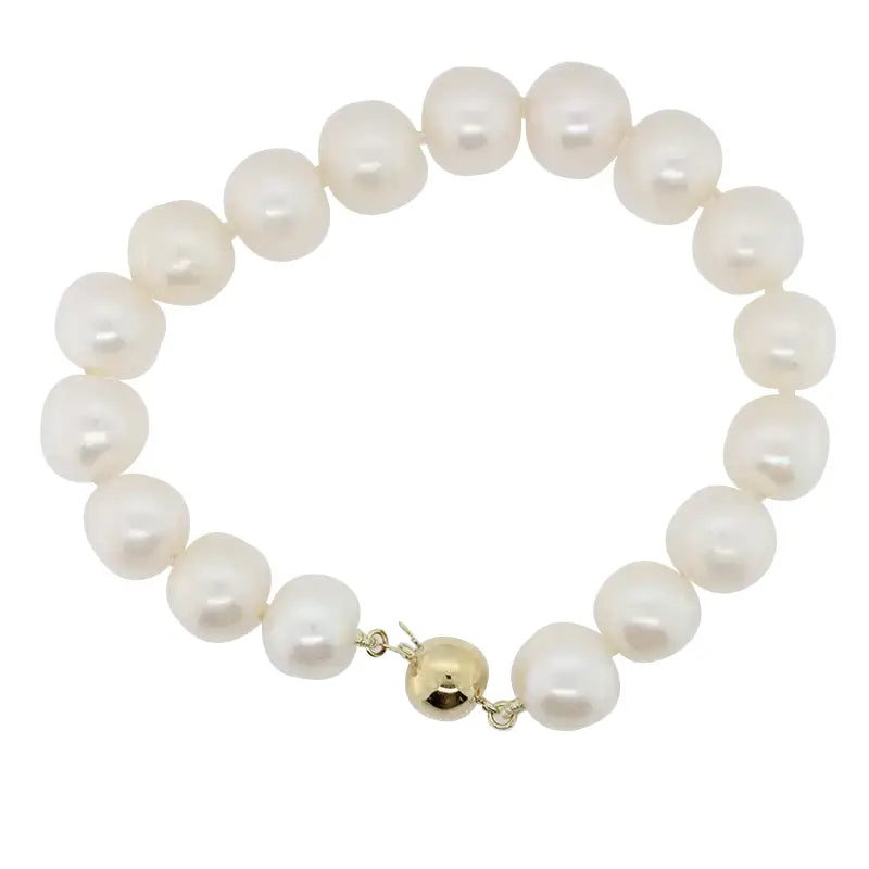 White 10mm Round Fresh Water Pearl Bracelet with. 9 Carat