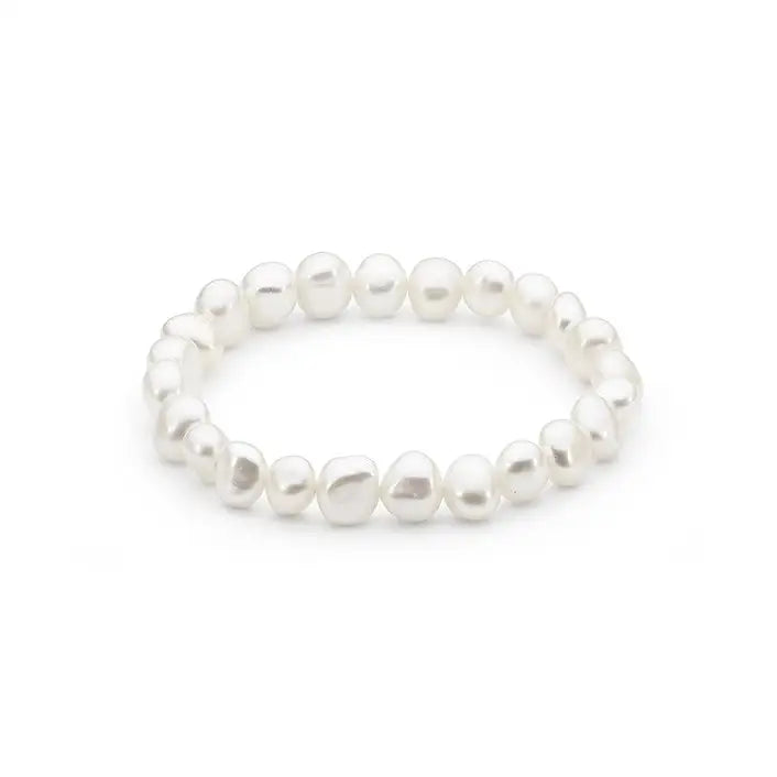 White 6.5-7.5mm Keshi Freshwater Pearl Elasticised Bracelet