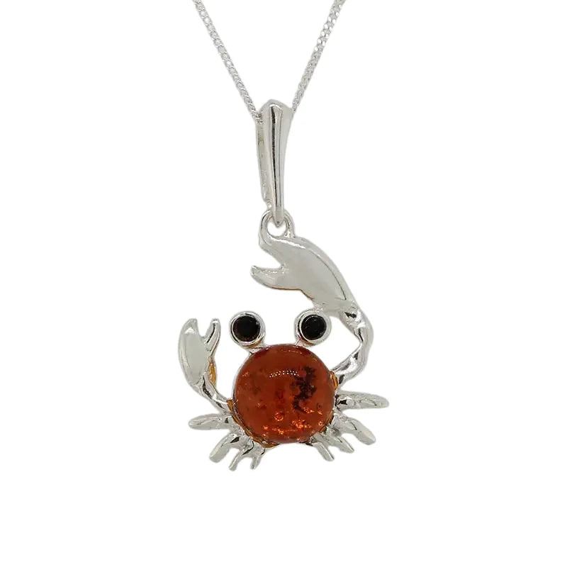 Sterling Silver Crab Amber Pendant Seaspray Valuations &