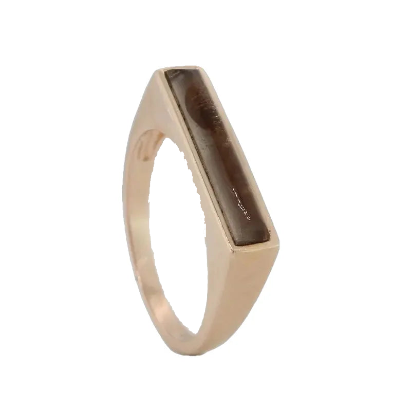 Sterling Silver Rose Gold Plate Smoky Quartz Flat Top Ring