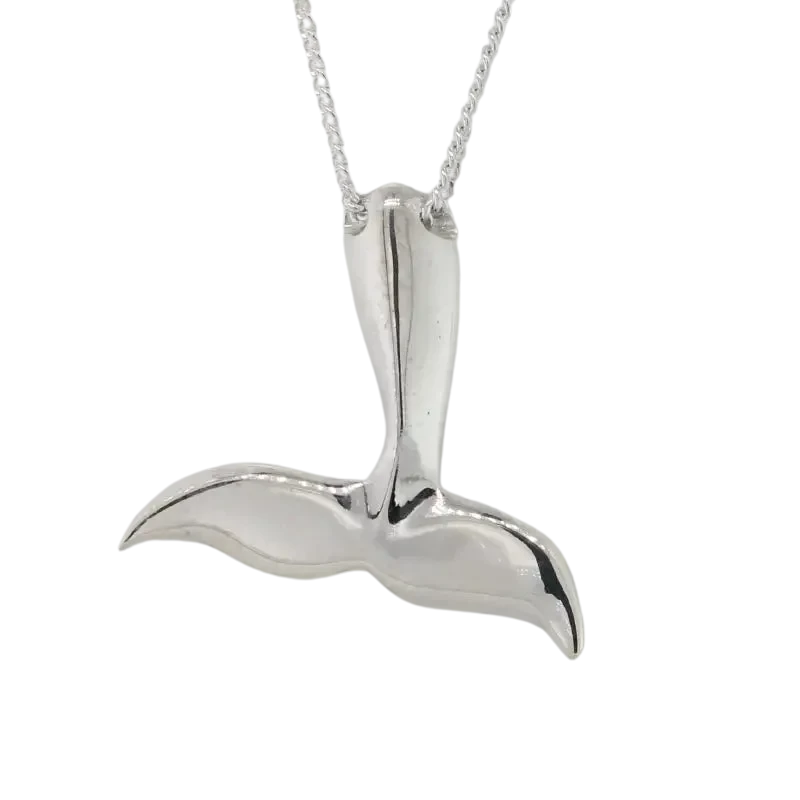Sterling Silver Whale Tail Pendant on Sterling Silver Diamond Cut Curb 45cm Chain
