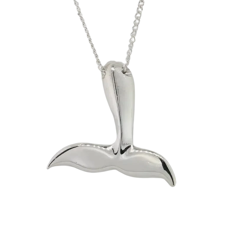 Sterling Silver Whale Tail Pendant on Sterling Silver Round Curb 50cm Chain