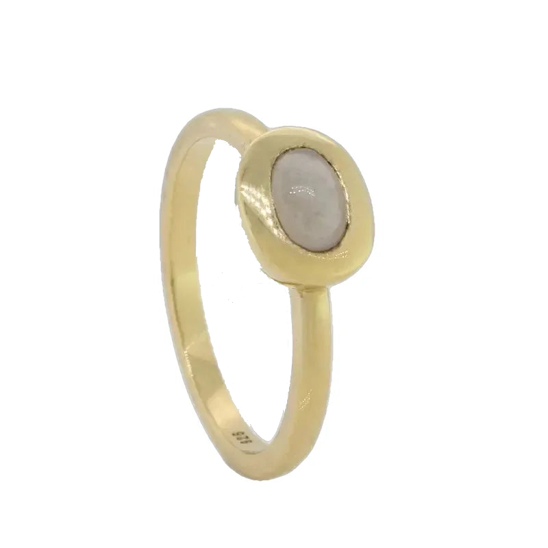 Sterling Silver Yellow Gold Plate Grey Moonstone Oval Ring 2