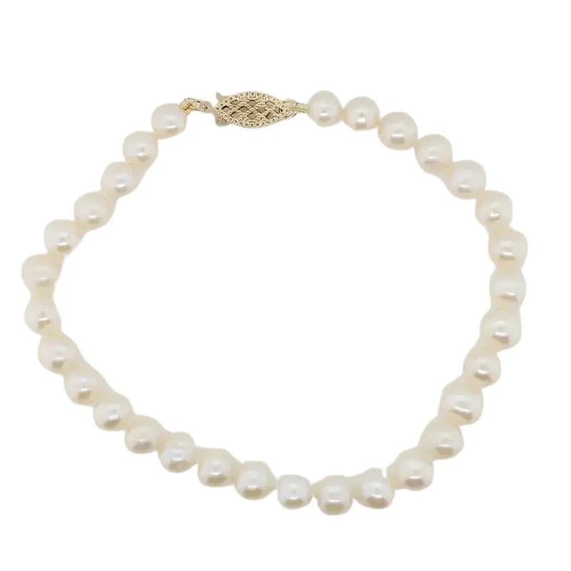White 5mm Round Freshwater Pearl Bracelet Strung Knotted